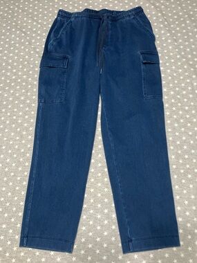 Lands End Cargo Jogger Pants Women’s Large Navy Blue Drawstring Elastic Waist